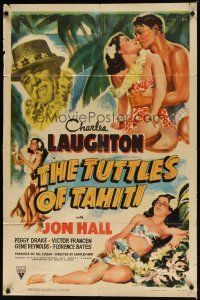7z900 TUTTLES OF TAHITI style A 1sh '42 art of Charles Laughton, Jon Hall & sexy island babes!