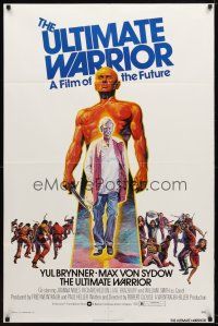 7z907 ULTIMATE WARRIOR 1sh '75 cool art of bald & barechested Yul Brynner, a film of the future!