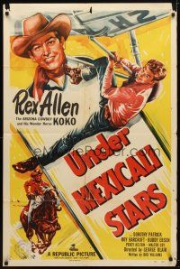 7z910 UNDER MEXICALI STARS 1sh '50 cowboy Rex Allen hangs from airplane!