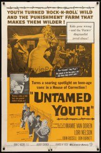 7z916 UNTAMED YOUTH 1sh '57 art of sexy bad Mamie Van Doren in a house of correction!