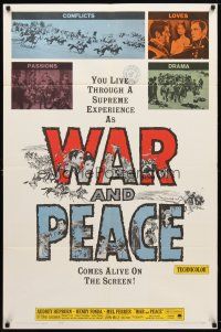 7z940 WAR & PEACE 1sh R63 art of Audrey Hepburn, Henry Fonda & Mel Ferrer, Leo Tolstoy epic!
