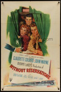 7z974 WITHOUT RESERVATIONS style A 1sh '46 art of John Wayne, Claudette Colbert & Don DeFore!