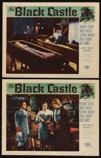 8a837 BLACK CASTLE 2 LCs '52 Lon Chaney Jr., Richard Greene, horror crawls in the catacombs!