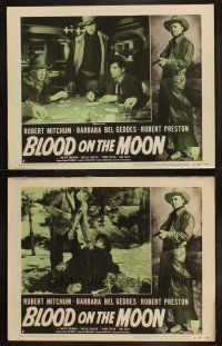 8a845 BLOOD ON THE MOON 2 LCs R53 cowboy Robert Mitchum, includes great poker gambling scene!