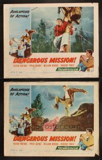 8a882 DANGEROUS MISSION 2 LCs '54 Victor Mature, Vincent Price, an avalanche of action!