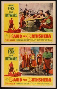 8a883 DAVID & BATHSHEBA 2 LCs '51 Gregory Peck, sexy Susan Hayward, Biblical epic!
