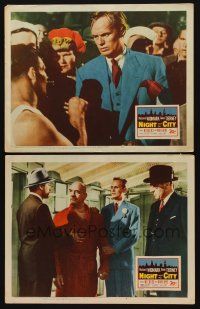 8a948 NIGHT & THE CITY 2 LCs '50 wrestling promoter Richard Widmark, directed by Jules Dassin!