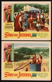 8a973 SINS OF JEZEBEL 2 LCs '53 sexy Paulette Goddard, George Nader, cool chariot scene!