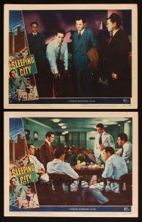 8a975 SLEEPING CITY 2 LCs '50 Richard Conte, Alex Nicol, New York City film noir!