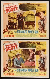8a981 STRANGER WORE A GUN 2 LCs '53 great images of cowboy Randolph Scott!