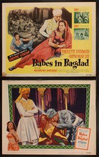 8a048 BABES IN BAGDAD 8 LCs '52 Paulette Goddard, sexiest Gypsy Rose Lee, cool title card art!