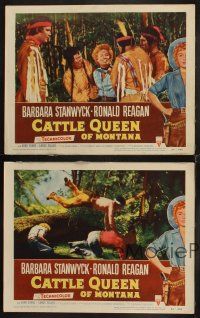 8a593 CATTLE QUEEN OF MONTANA 4 LCs '54 great images of cowgirl Barbara Stanwyck & Native AMericans