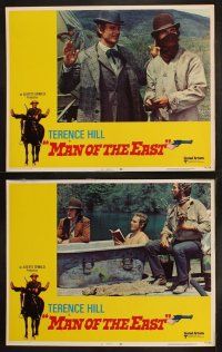 8a232 MAN OF THE EAST 8 LCs '74 wacky image of cowboy Terence Hill on horseback, spaghetti western!
