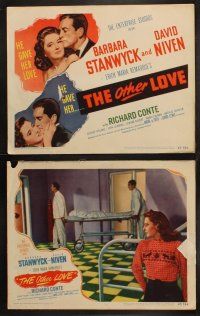 8a270 OTHER LOVE 8 LCs '47 David Niven gave Barbara Stanwyck love but Richard Conte did too!