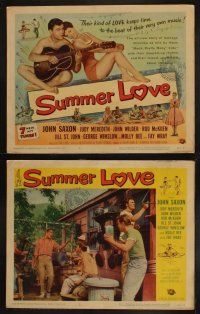 8a333 SUMMER LOVE 8 LCs '58 young John Saxon plays guitar for pretty girls on the beach!