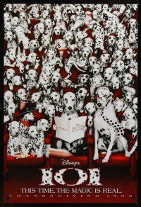 8b002 101 DALMATIANS teaser 1sh '96 Walt Disney live action, dogs in theater!
