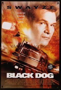 8b095 BLACK DOG DS 1sh '98 fiery action image of Patrick Swayze as truck driver w/big rigs!