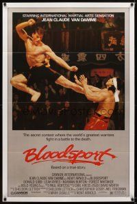 8b103 BLOODSPORT 1sh '88 cool image of Jean Claude Van Damme kicking Bolo Yeung, martial arts!