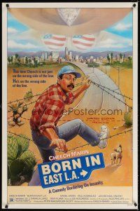 8b112 BORN IN EAST L.A. 1sh '87 great artwork of Cheech Marin crossing the border
