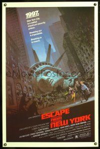 8b228 ESCAPE FROM NEW YORK 1sh '81 John Carpenter, art of decapitated Lady Liberty by Barry E. Jackson!