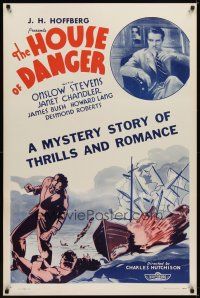 8b344 HOUSE OF DANGER 1sh '34 Onslow Stevens, Janet Chandler, a mystery of thrills & romance!