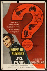 8b345 HOUSE OF NUMBERS 1sh '57 two Jack Palances, sexy Barbara Lang, most amazing get-away ever!