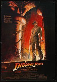 8b371 INDIANA JONES & THE TEMPLE OF DOOM 1sh '84 full-length art of Harrison Ford by Bruce Wolfe!