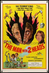 8b437 MAN WITH 2 HEADS 1sh '72 William Mishkin horror, shudder in the house of degradation!