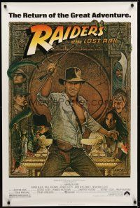 8b578 RAIDERS OF THE LOST ARK 1sh R82 great art of adventurer Harrison Ford by Richard Amsel!