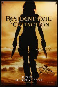 8b591 RESIDENT EVIL: EXTINCTION teaser DS 1sh '07 silhouette of zombie killer Milla Jovovich!