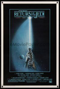 8b592 RETURN OF THE JEDI 1sh '83 George Lucas classic, art of hands holding lightsaber!