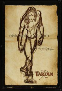 8b725 TARZAN advance DS 1sh '99 Walt Disney, from Edgar Rice Burroughs, cool sketch art!