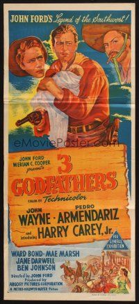 8c282 3 GODFATHERS Aust daybill '49 cowboy John Wayne in John Ford's Legend of the Southwest!