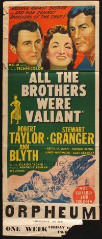 8c299 ALL THE BROTHERS WERE VALIANT Aust daybill '53 Robert Taylor, Stewart Granger, whaling art!