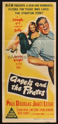 8c305 ANGELS IN THE OUTFIELD Aust daybill '51 stone litho of Paul Douglas & sexy Janet Leigh!