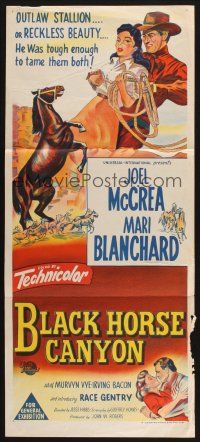 8c340 BLACK HORSE CANYON Aust daybill '54 Joel McCrea, Mari Blanchard, art of the outlaw stallion!