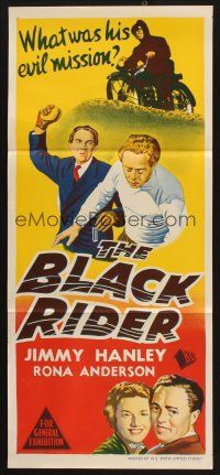 8c341 BLACK RIDER Aust daybill '54 English crime, Jimmy Hanley, what was his evil mission?