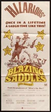 8c346 BLAZING SADDLES Aust daybill '74 classic Mel Brooks western, wacky different art!