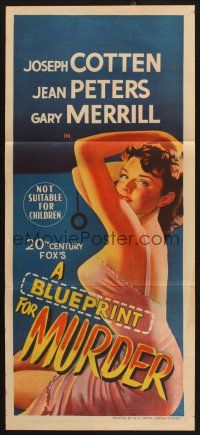 8c351 BLUEPRINT FOR MURDER Aust daybill '53 cool stone litho artwork of sexy bad girl Jean Peters!