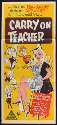 8c374 CARRY ON TEACHER Aust daybill '62 Kenneth Connor, Charles Hawtrey, English, sexy comic art!