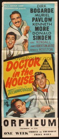 8c414 DOCTOR IN THE HOUSE Aust daybill '55 great art of Dr. Dirk Bogarde examining sexy babe!