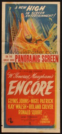 8c427 ENCORE Aust daybill '52 W. Somerset Maugham, best art of sexy circus performer Glynis Johns!