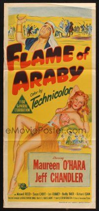 8c459 FLAME OF ARABY Aust daybill '51 sexy full-length art of Maureen O'Hara, Jeff Chandler!