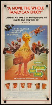 8c470 FOLLOW THAT BIRD Aust daybill '85 great art of the Big Bird & Sesame Street cast by Chorney!