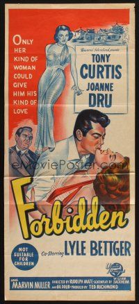 8c474 FORBIDDEN Aust daybill '54 Joanne Dru could give Tony Curtis the kind of love he needed!