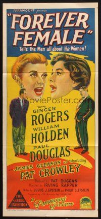8c477 FOREVER FEMALE Aust daybill '54 Richardson Studio art of Ginger Rogers, William Holden!