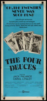 8c480 FOUR DEUCES Aust daybill '75 gangster Jack Palance, Carol Lynley, cool playing card design!