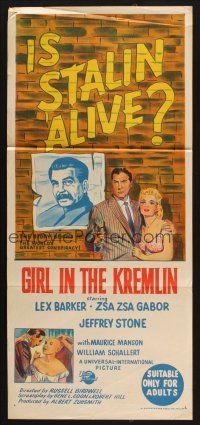 8c507 GIRL IN THE KREMLIN Aust daybill '57 Stalin's weird fetishism & rituals + Zsa Zsa Gabor!