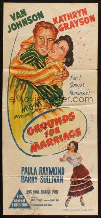 8c527 GROUNDS FOR MARRIAGE Aust daybill '51 stone litho of Van Johnson & Kathryn Grayson!