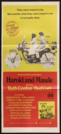 8c533 HAROLD & MAUDE Aust daybill '71 Ruth Gordon, Bud Cort is equipped to deal w/life!